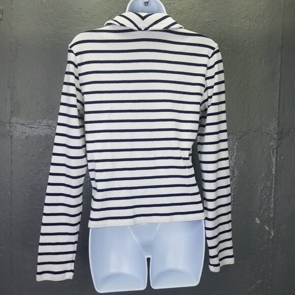 Madewell Grill Sweater Women's L Ribbed Zip-Front Long Sleeve Nautical Stripe - Picture 4 of 16